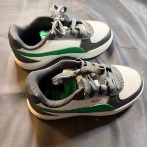 Puma Caven 2.0 Kids Sneakers Gray White Green Lace-Up Athletic Shoes Size 1